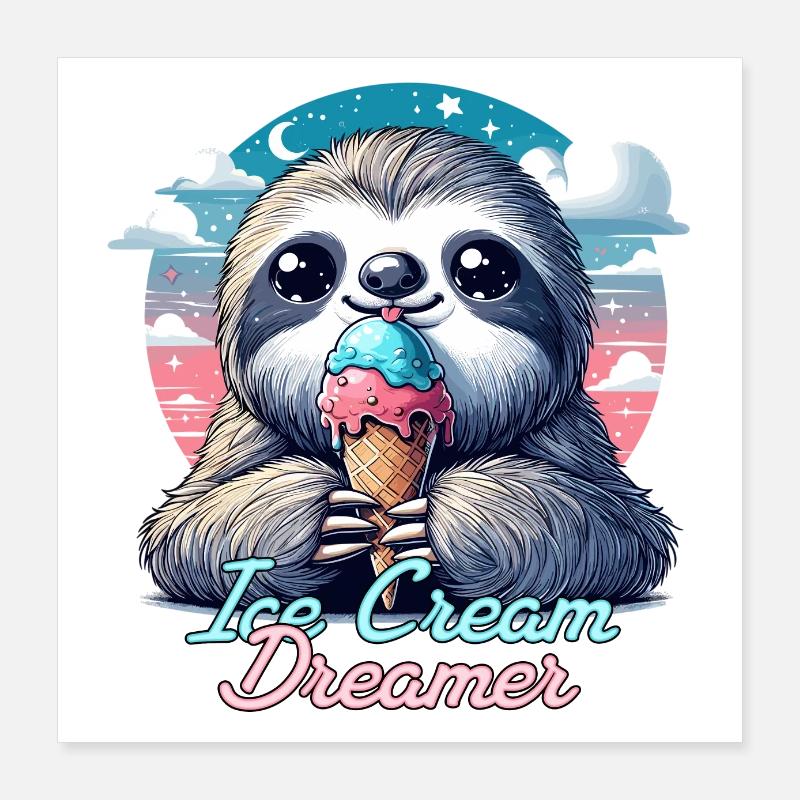 Eiscreme Träumer süßes Faultier mit Eis Geschenk Poster 40x40 cm