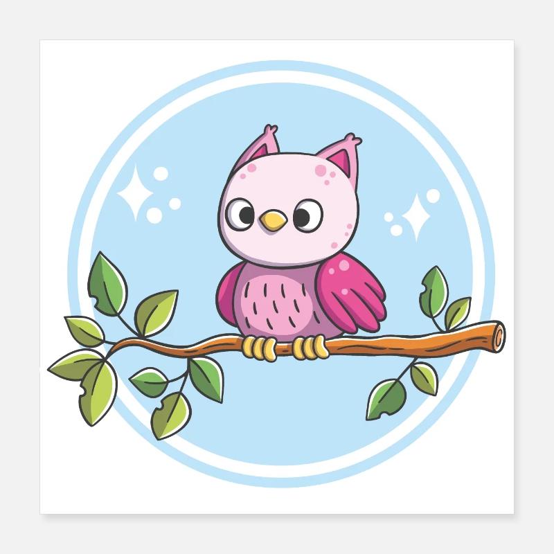 Niedliche Eule auf einem Ast Poster 40x40 cm