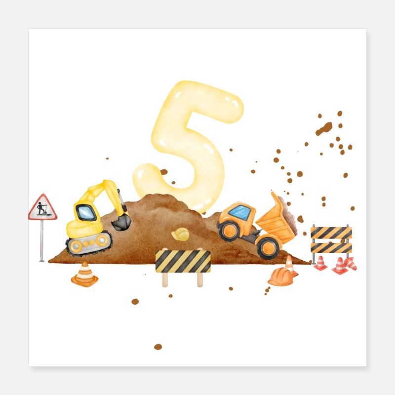 5e anniversaire chantier de construction Poster 40 x 40 cm