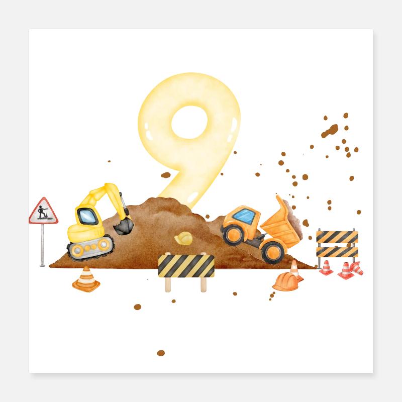 9-jähriges Jubiläum Baustelle Poster 40x40 cm