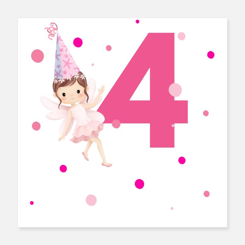 4. Geburtstag Rosa Fee Poster 40x40 cm