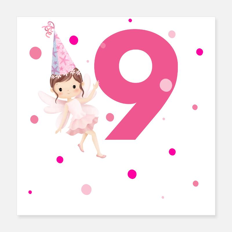 9. Geburtstag Rosa Fee Poster 40x40 cm