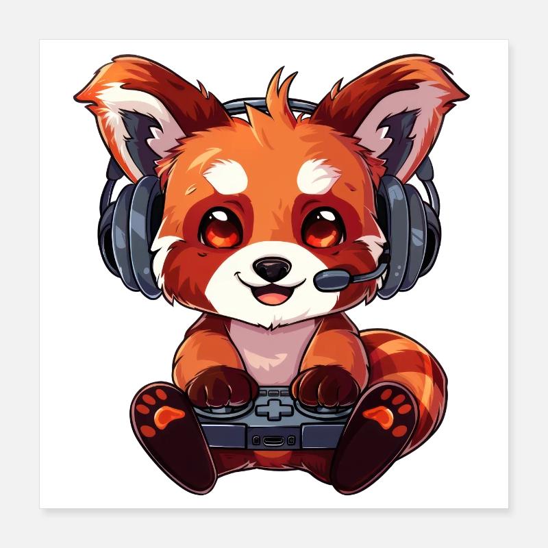 Red Panda Gaming Panda roux Petit panda Poster 40 x 40 cm