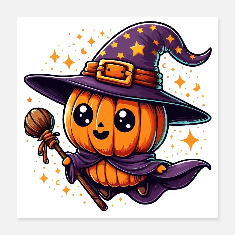 Cute Halloween Witch Pumpkin Poster 16" x 16" (40x40 cm)