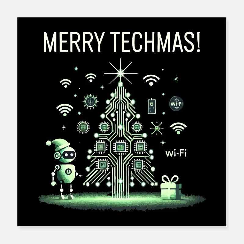 Merry Techmas - Robot e Circuito di Natale - Poster 40x40 cm - bianco