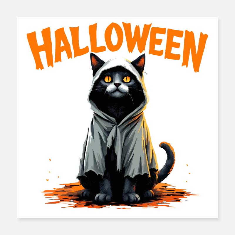 Effrayant Mignon Chat Noir Halloween Poster 40 x 40 cm