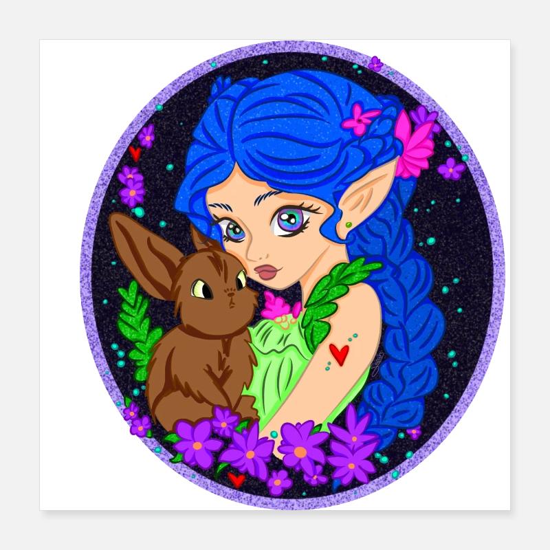 Elf with Rabbit Poster 16" x 16" (40x40 cm)