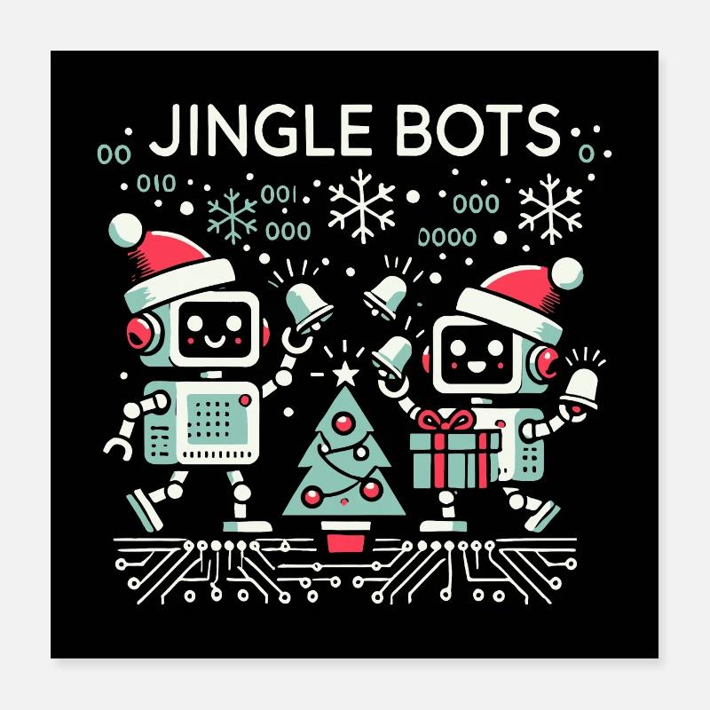 Jingle Bots - Christmas Robots with Binary Code Poster 16" x 16" (40x40 cm)