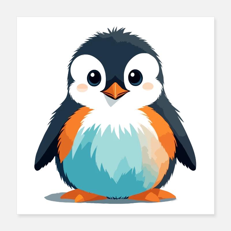 Penguin Vector Art Vibrant Colors Illustration Poster 16" x 16" (40x40 cm)