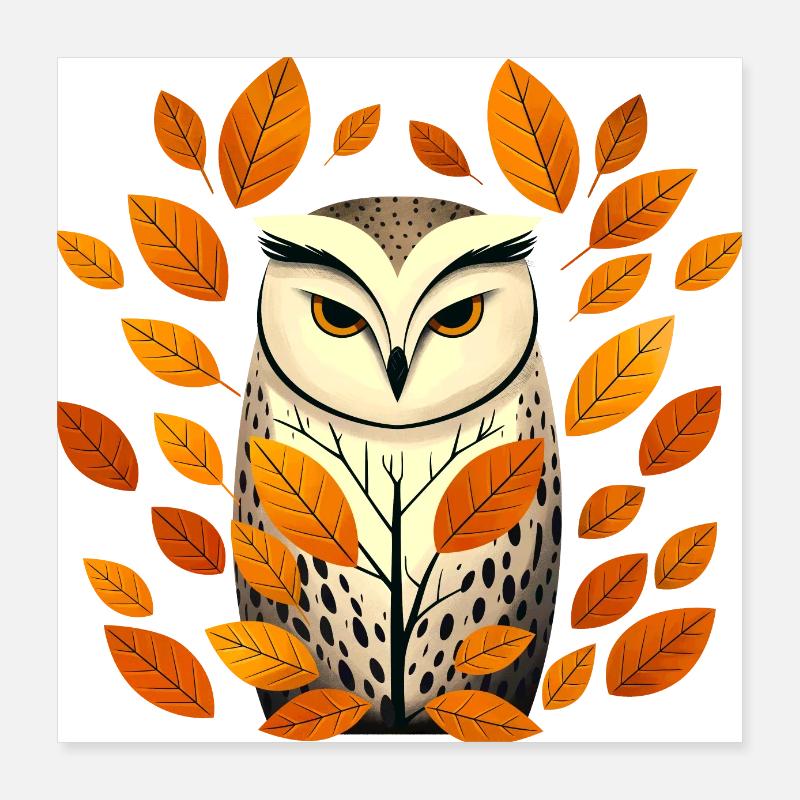 Eule und Herbstblätter Poster 40x40 cm