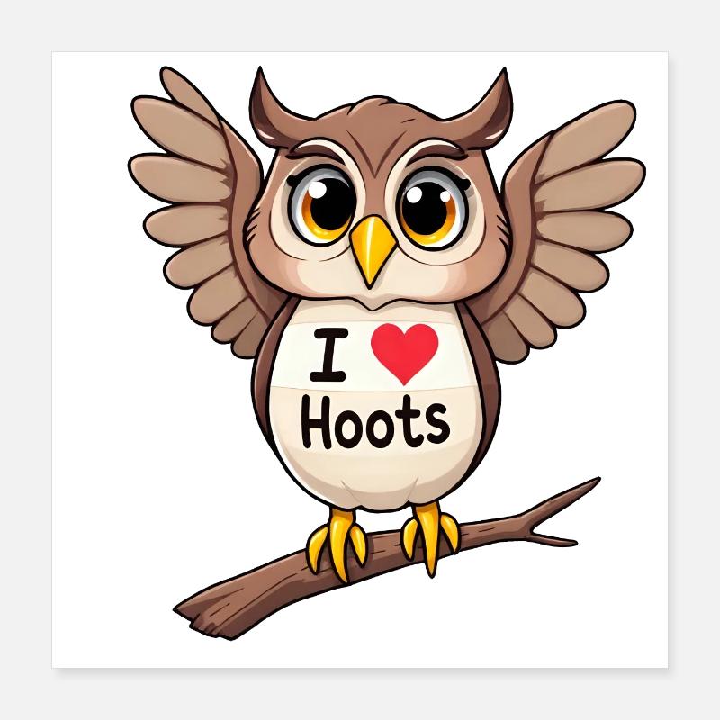 Skurrile Eule Ich liebe Hooters Zeichen auf der Brust Poster 40x40 cm