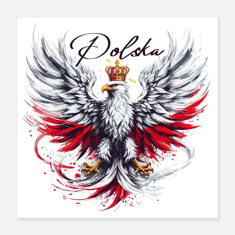 Poland Polska Polish Red White Eagle Golden Crown Poster 16" x 16" (40x40 cm)