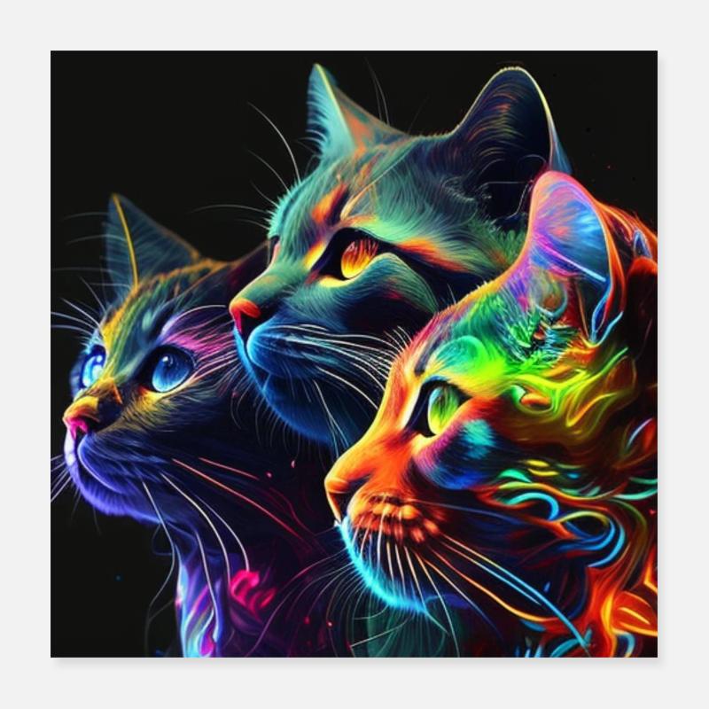 Neon Cats on a Black Background Poster 16" x 16" (40x40 cm)