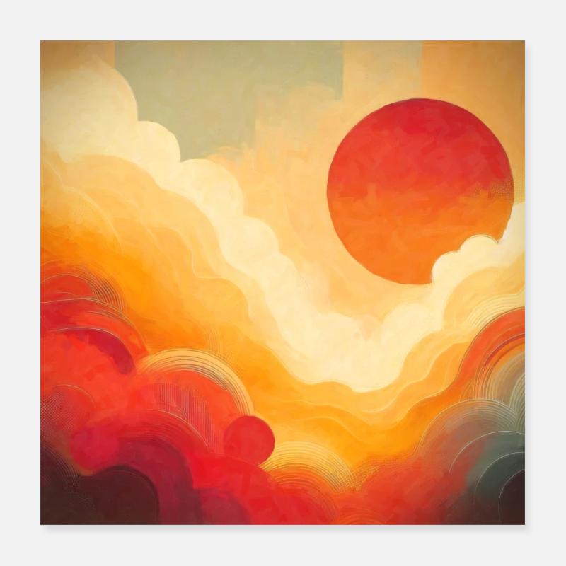 Dramatisches Gemälde der Roten Sonne Poster 40x40 cm