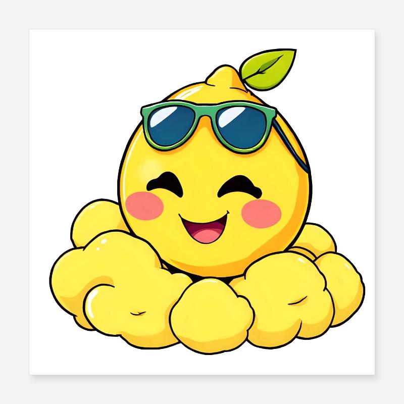 Happy Lemon Chillin on Clouds Poster 16" x 16" (40x40 cm)