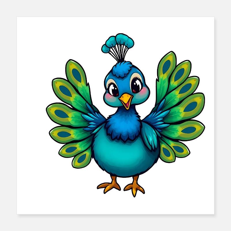 Charming Blue Peacock with Flower Hat Poster 16" x 16" (40x40 cm)