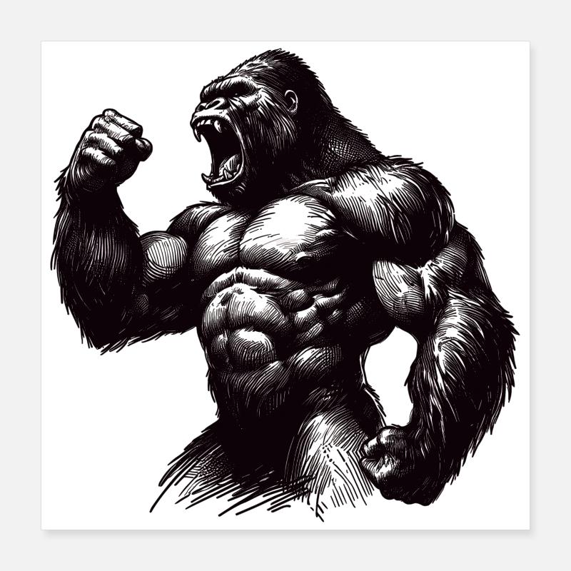 Starker Gorilla Motivation geballte Faust Geschenk Poster 40x40 cm