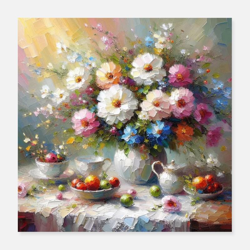Nature morte florale délicate Poster 40 x 40 cm