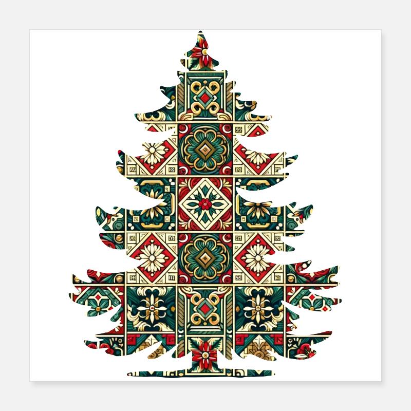 Arbre de Noël aux couleurs de Noël, motif de Noël Poster 40 x 40 cm