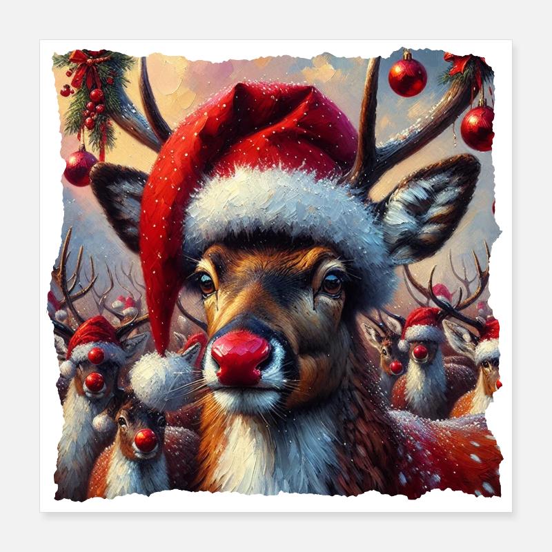 Renntier mit Roter Nase Poster 40x40 cm