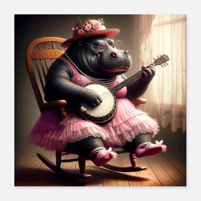Hippopotame Banjo Poster 40 x 40 cm
