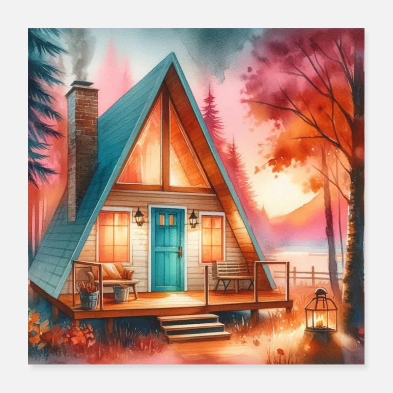 Herbstliche Gemütlichkeit - Poster 40x40 cm - Weiß