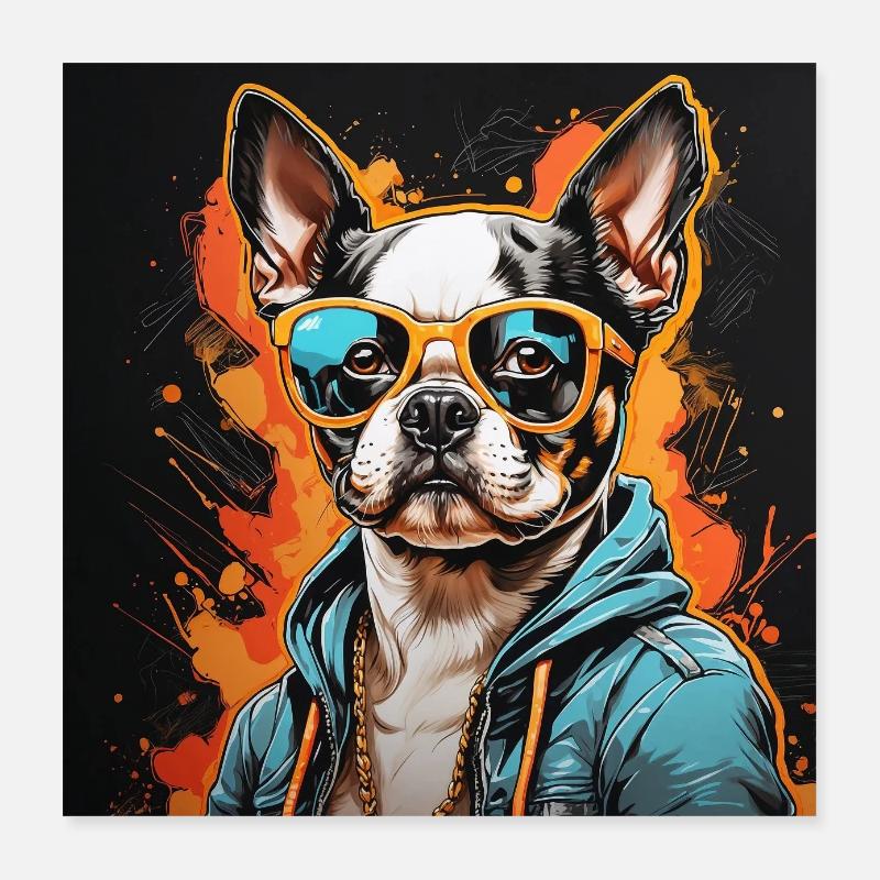 Boston Terrier Bostie mit Sonnenbrille Poster 40x40 cm
