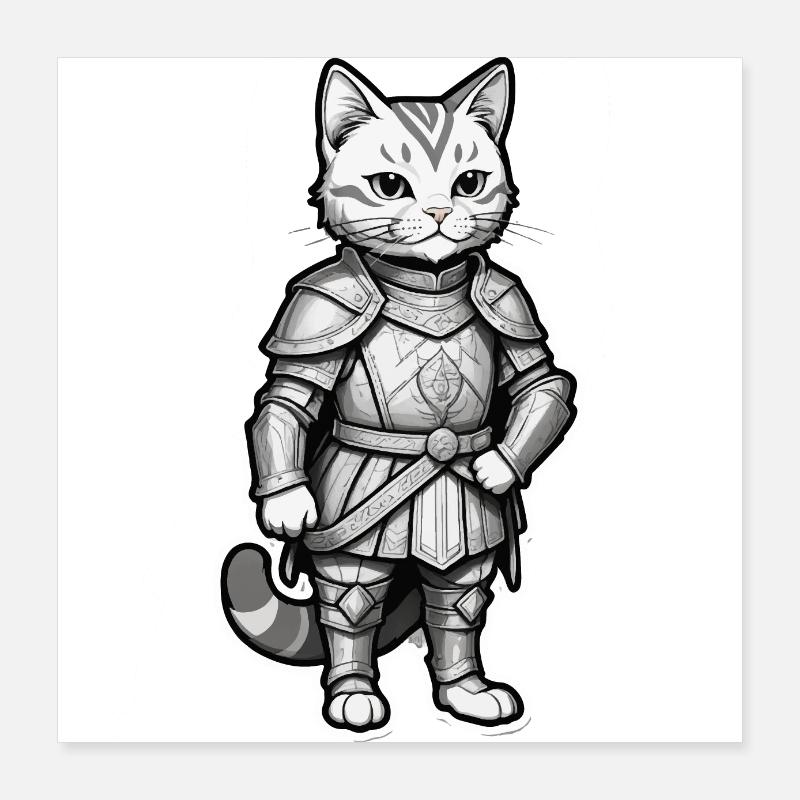 Katze Ritter Poster 40x40 cm