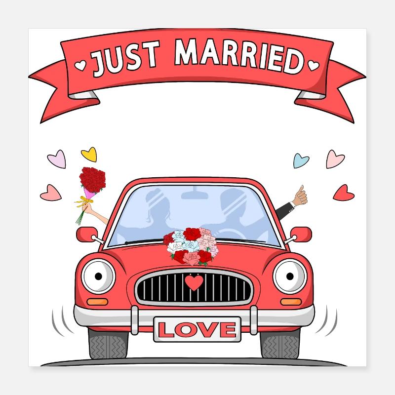 Just married Wedding Car Red Poster 16" x 16" (40x40 cm)