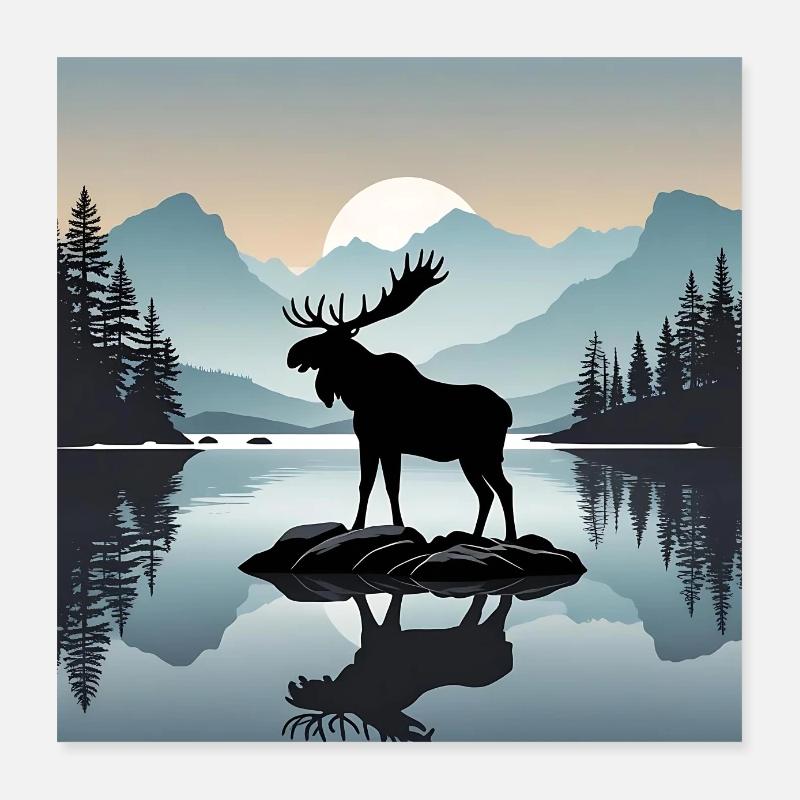 Orignal dans le lac - Nordland, Alaska, Canada Poster 40 x 40 cm