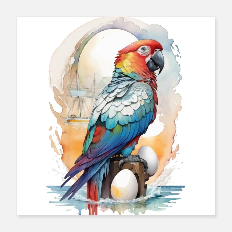 Perroquet Aquarelle Poster 40 x 40 cm