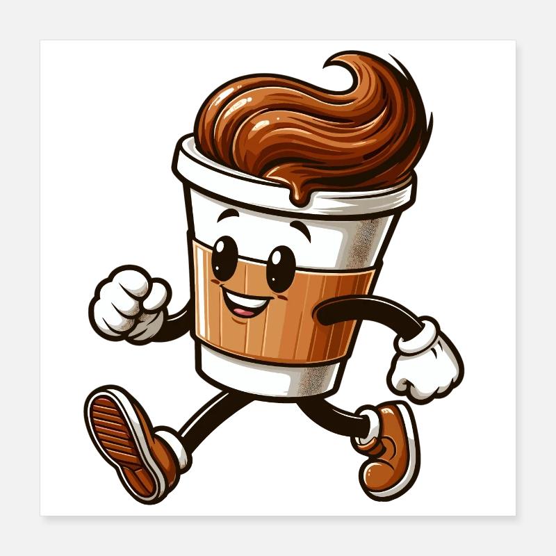Kaffee Becher Kaffeebecher läuft Geschenk Poster 40x40 cm