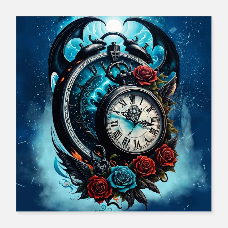L’horloge dans le brouillard de l’infini. Poster 40 x 40 cm