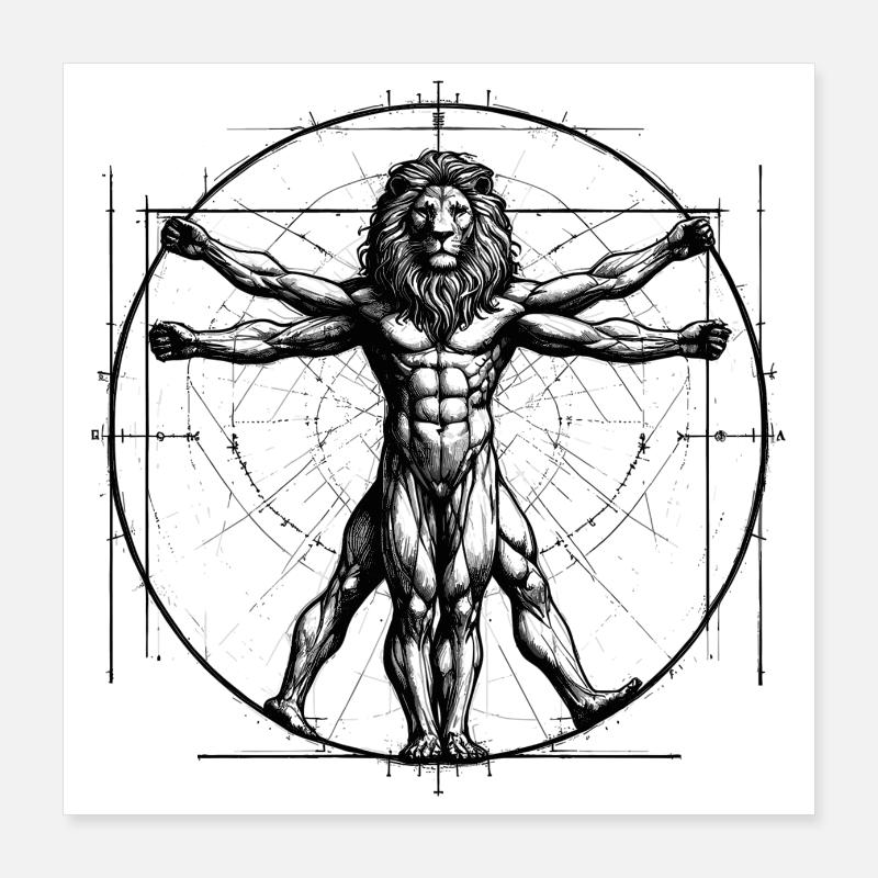 Vitruvian Lion Sketch Drawing Gift Poster 16" x 16" (40x40 cm)
