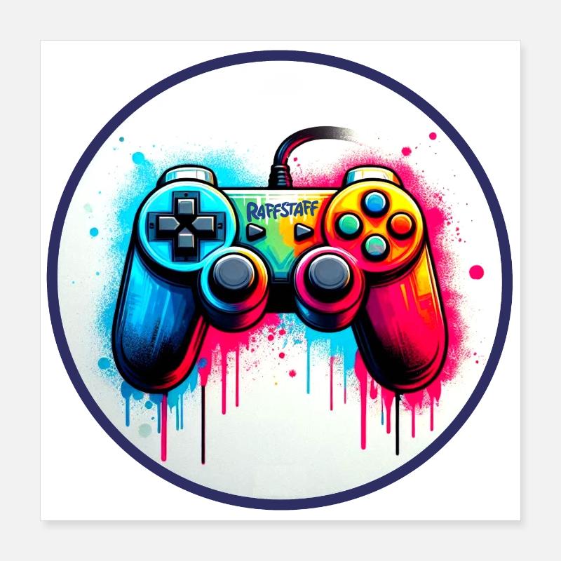 Gamer Gamepad Graffiti Controller - raffstaff ® Poster 16" x 16" (40x40 cm)