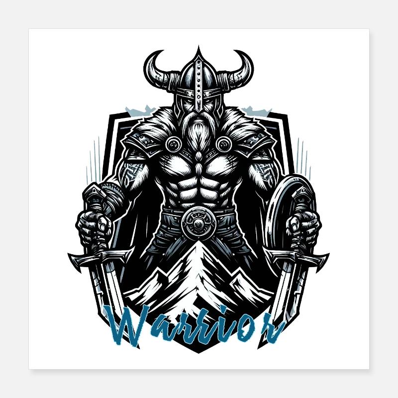 Berserker Wikinger, Warrior Schriftzug V2 Poster 40x40 cm