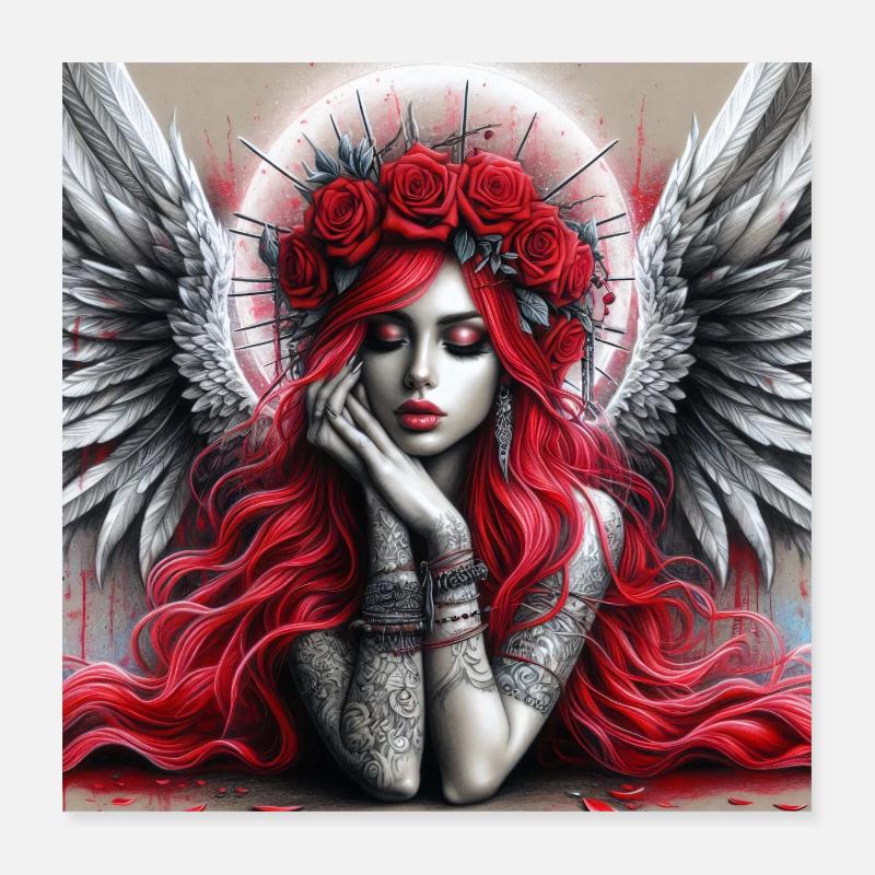 Rosenengel der Reflexion Poster 40x40 cm