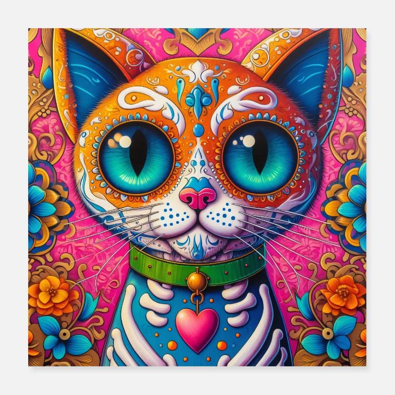 Dia de los Muertos Katze 4 - Poster 40x40 cm - Weiß
