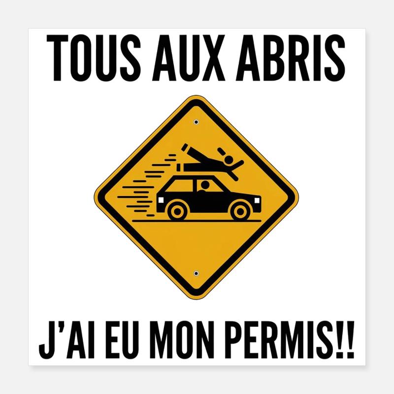 Tous aux abris, j'ai eu mon permis!!! Poster 40 x 40 cm