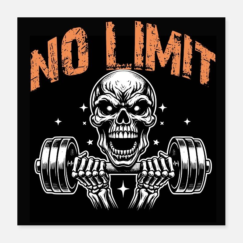 No Limit hartes Workout Skull mit Hantel Poster 40x40 cm