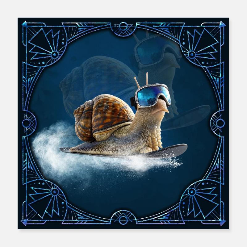 Plus cool que le reste, l’escargot de snowboard. Poster 40 x 40 cm