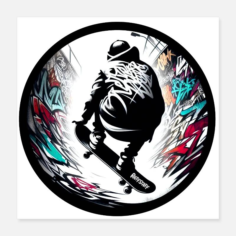 Skater Graffiti Halfpipe Board Sk8 - raffstaff ® Poster 16" x 16" (40x40 cm)