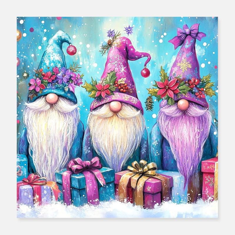 Gnomes mignons Poster 40 x 40 cm