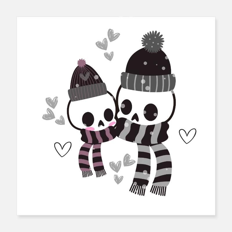 Two cute and cold skeletons cuddling Poster 16" x 16" (40x40 cm)