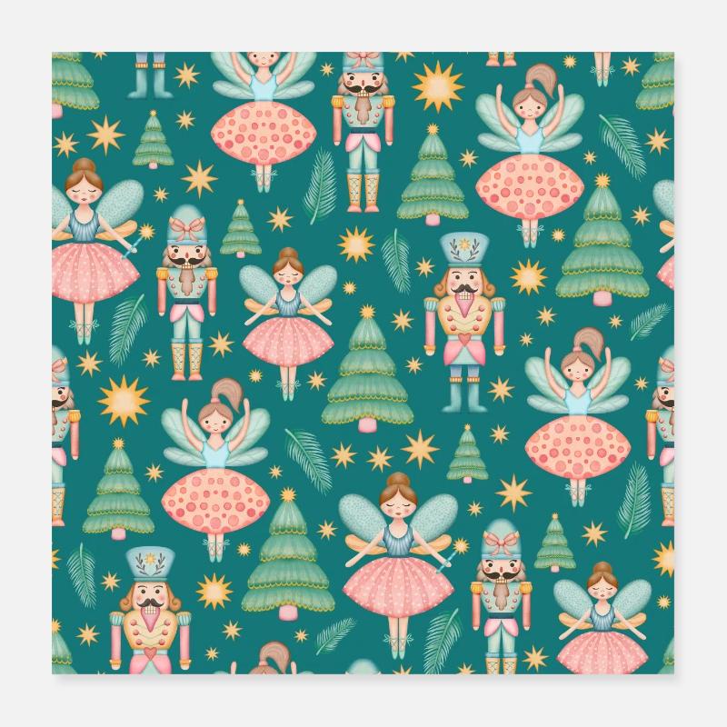 Whimsical Nutcracker Ballet Pattern Poster 16" x 16" (40x40 cm)