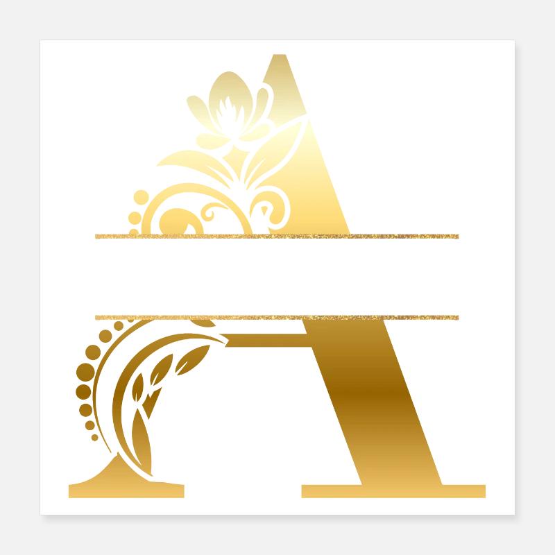 Personalisierter vergoldeter Blumenbuchstabe a - Geschenkidee Poster 40x40 cm