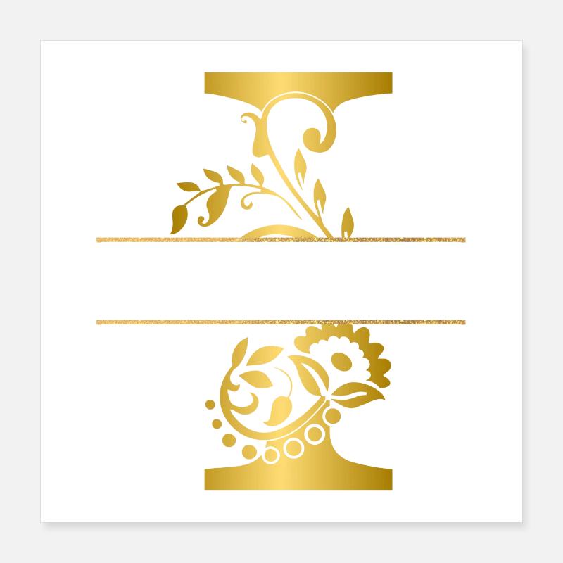 Personalisierter vergoldeter Blumenbuchstabe i - Geschenkidee Poster 40x40 cm