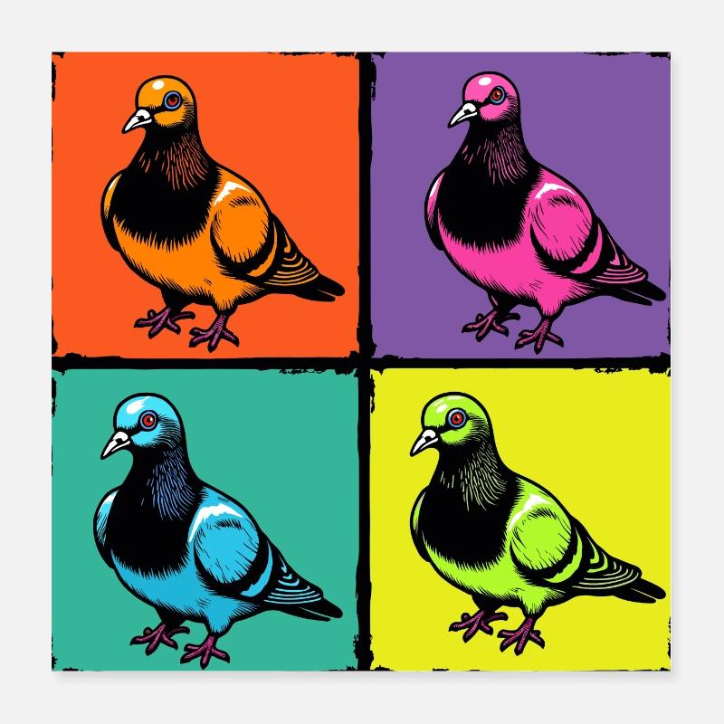 Bunte Tauben Poster 40x40 cm