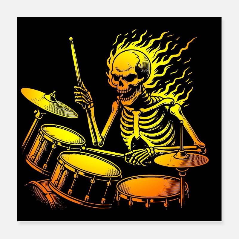 Drummer Skull skeleton on the drum set Poster 16" x 16" (40x40 cm)