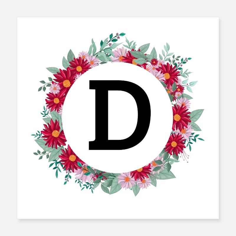 Lettre d couronne florale Poster 40 x 40 cm